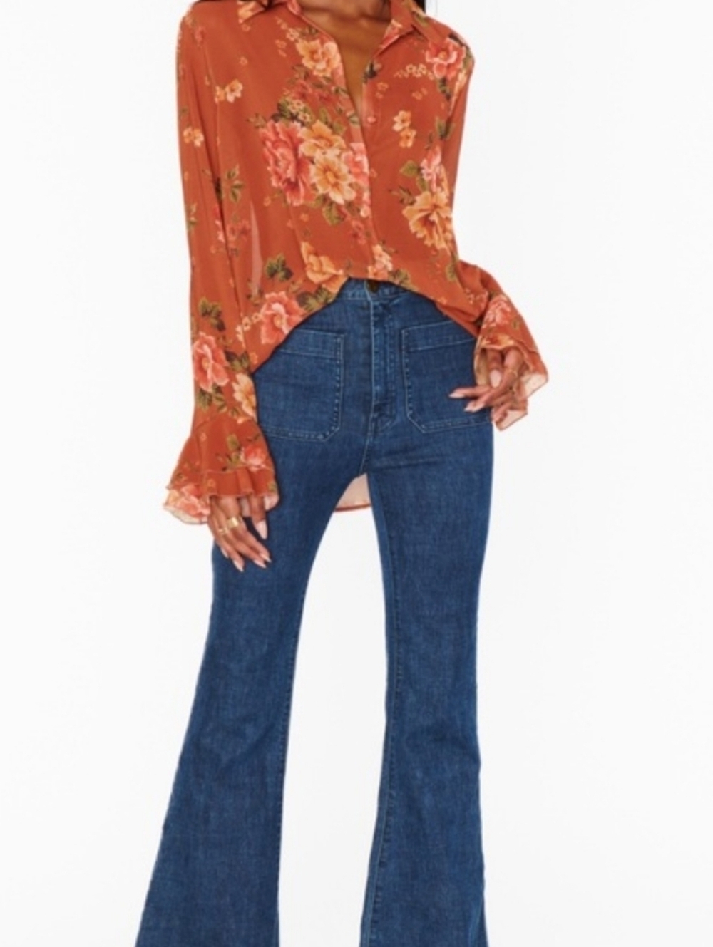 Show Me Your MuMu Rust Floral Button-Down Blouse_XS